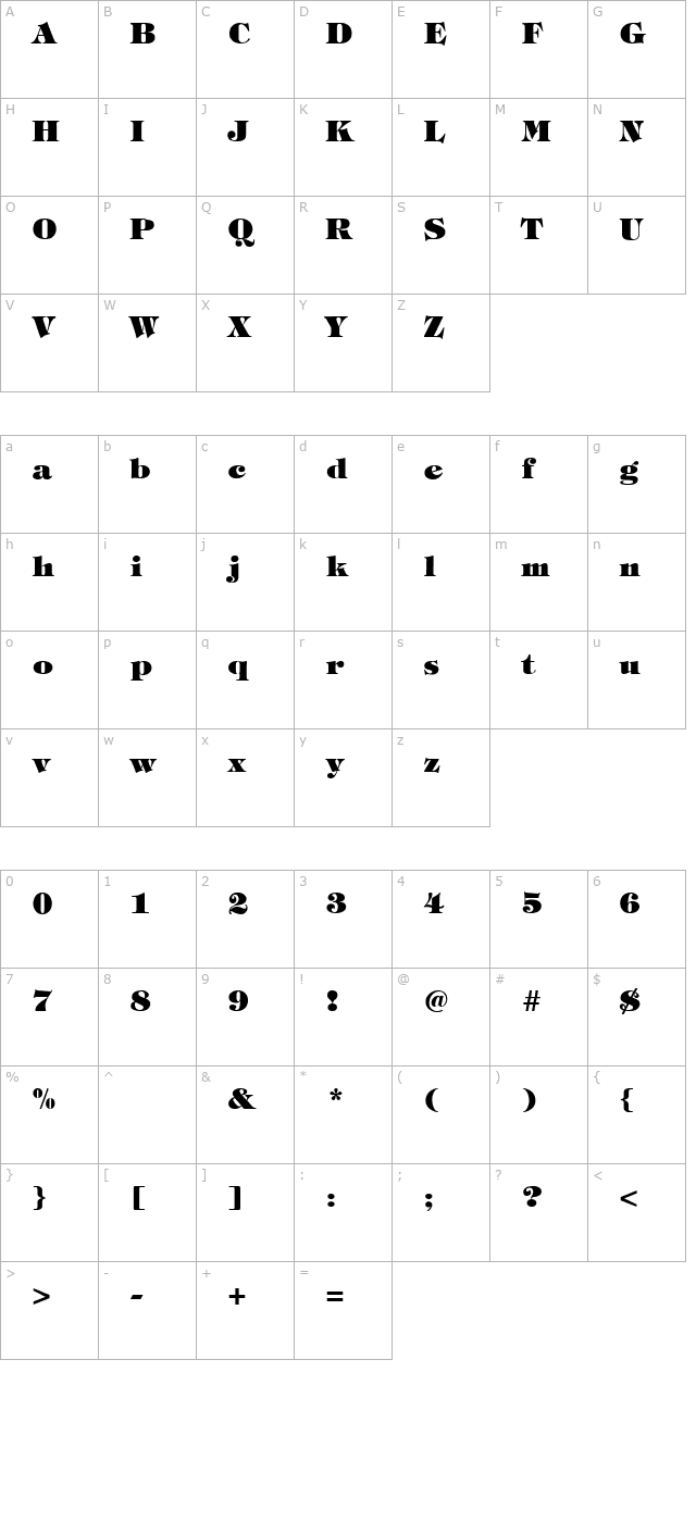 tiffany-heavy-bold character map