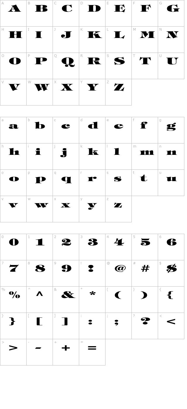 Tiffany-Heavy-Normal Ex character map