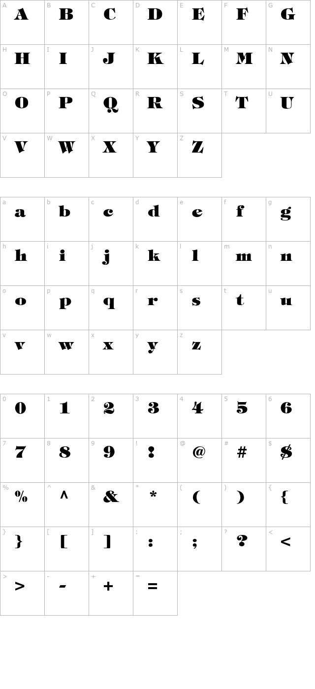 Tiffany Heavy Normal character map