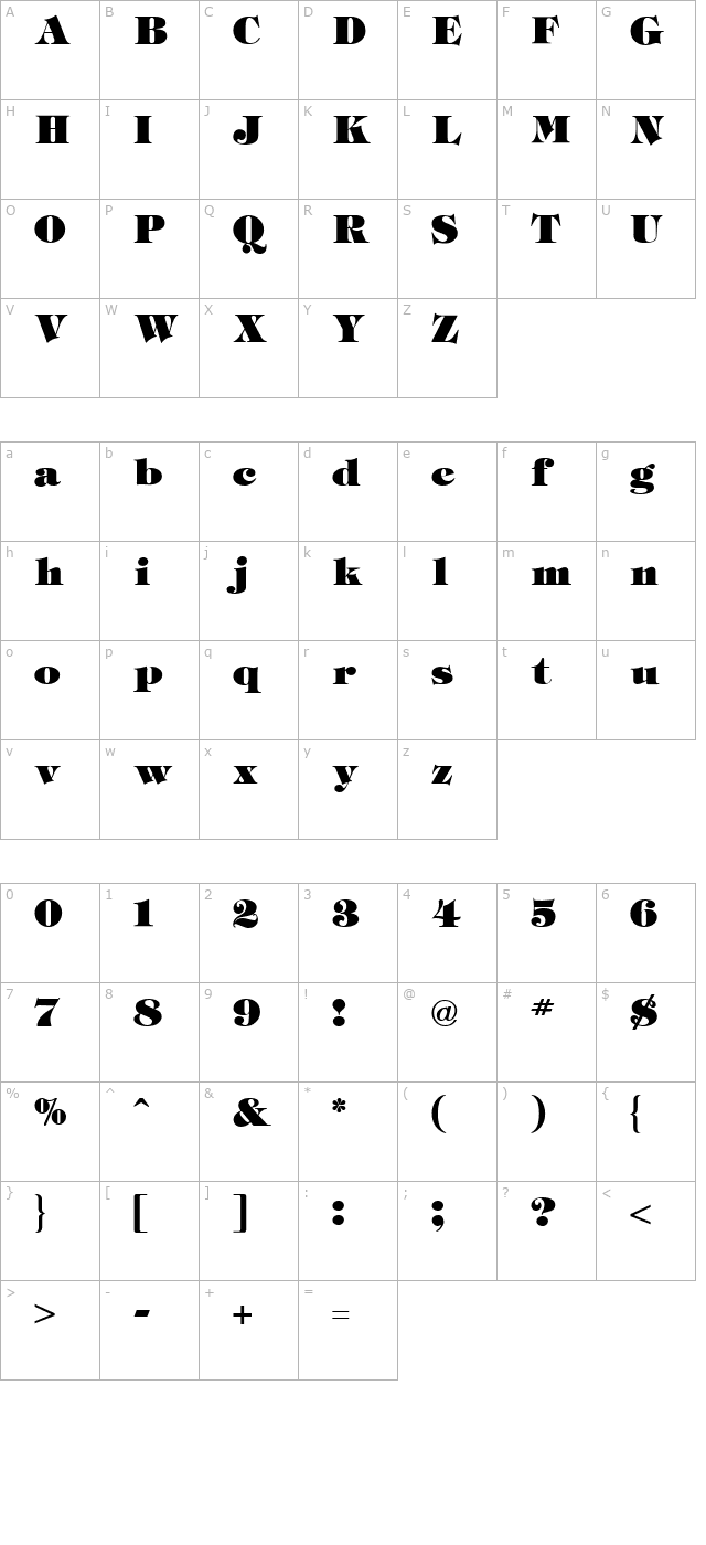 tiffany-heavy-regular character map