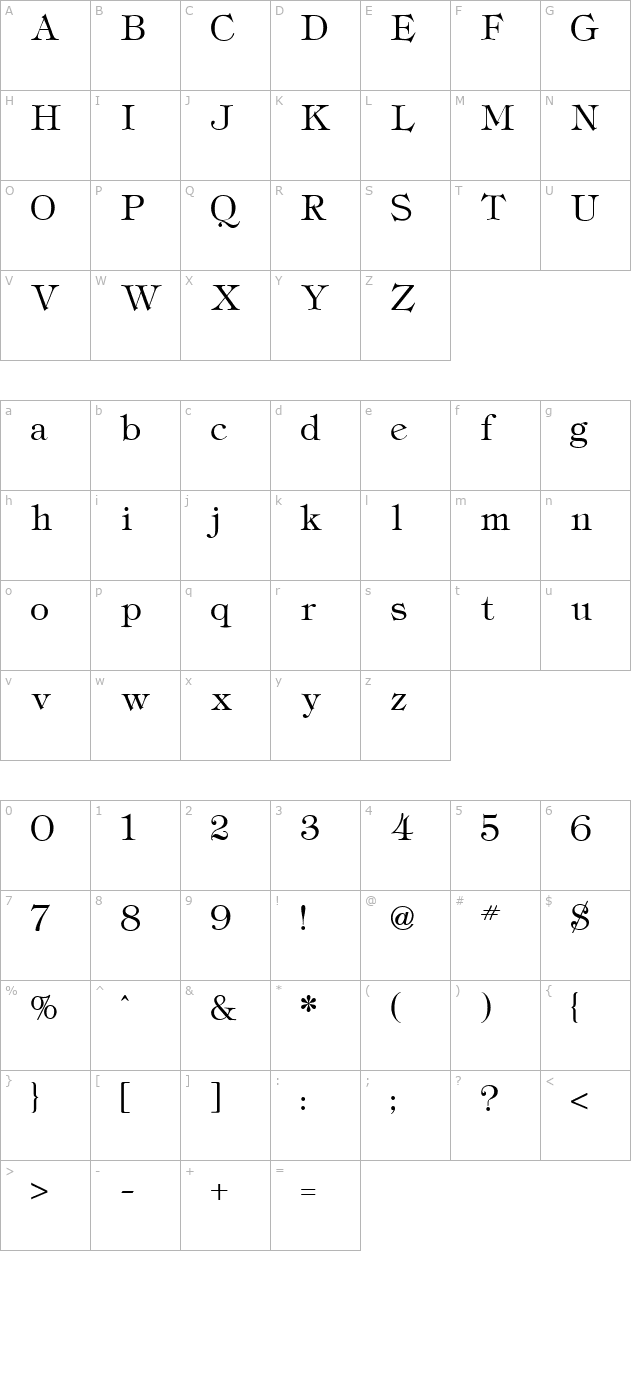 Tiffany Light Regular character map