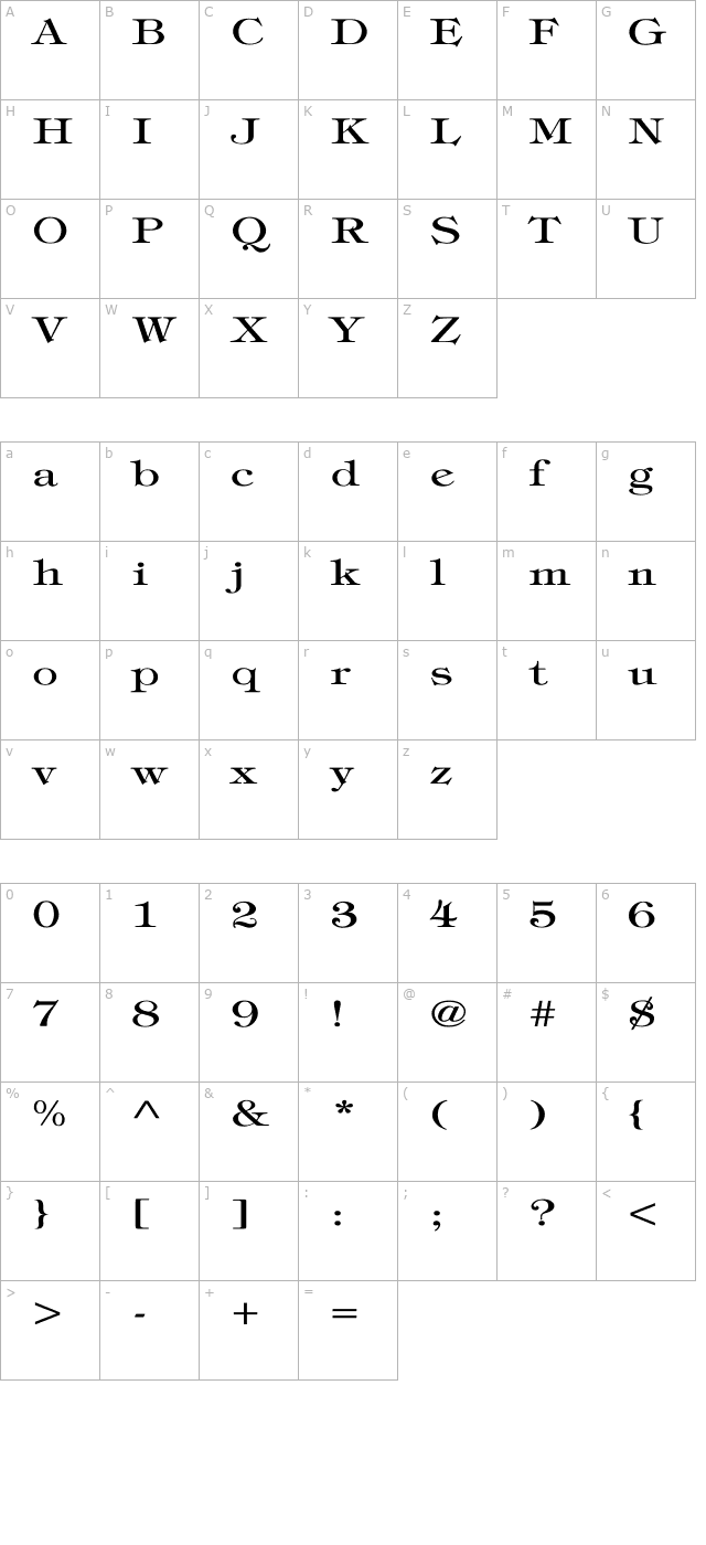 Tiffany-Normal Wd character map