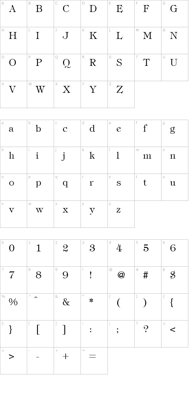 tiffanytwolight-regular character map