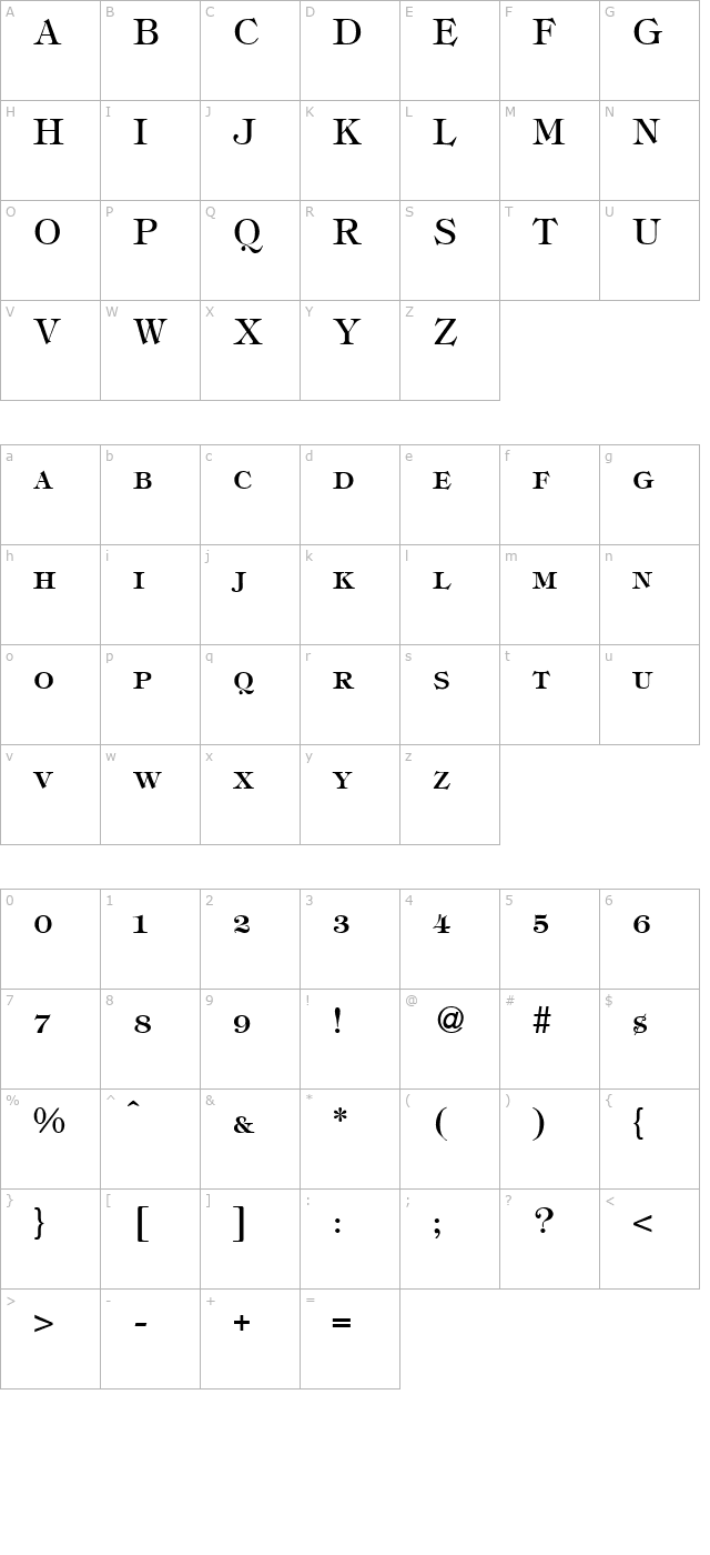 tiffanytwosmc-bold character map