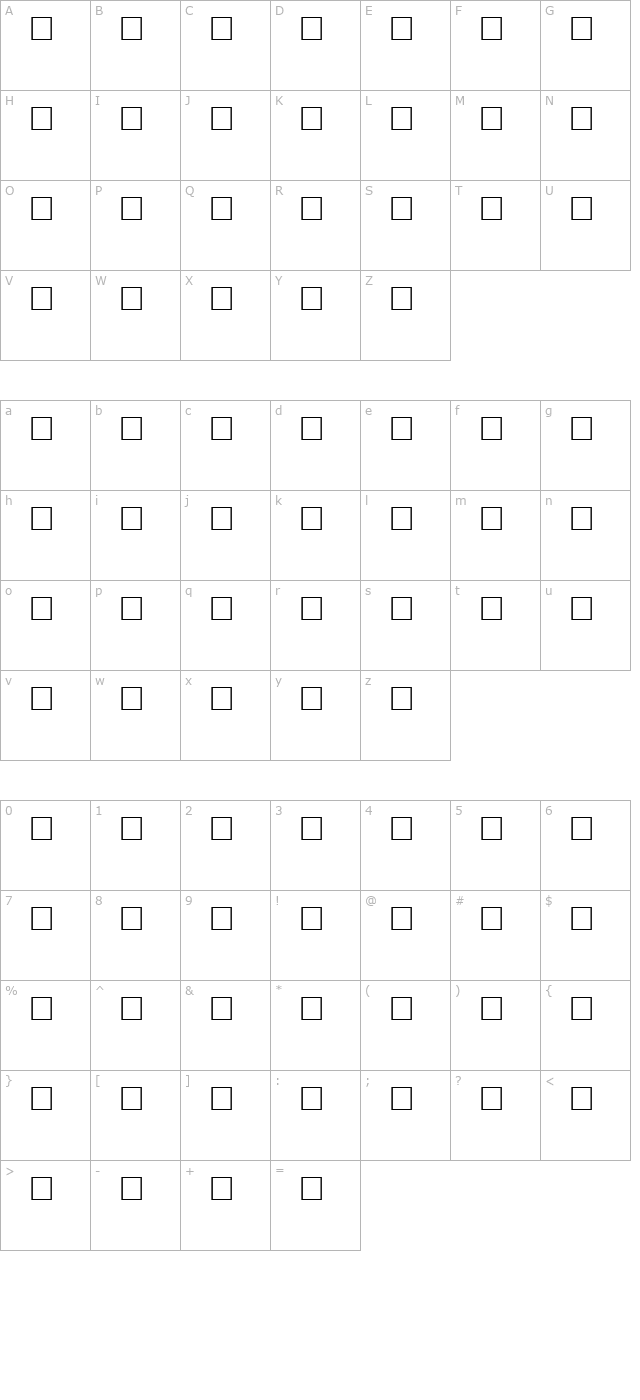 TIGERFONT Regular character map