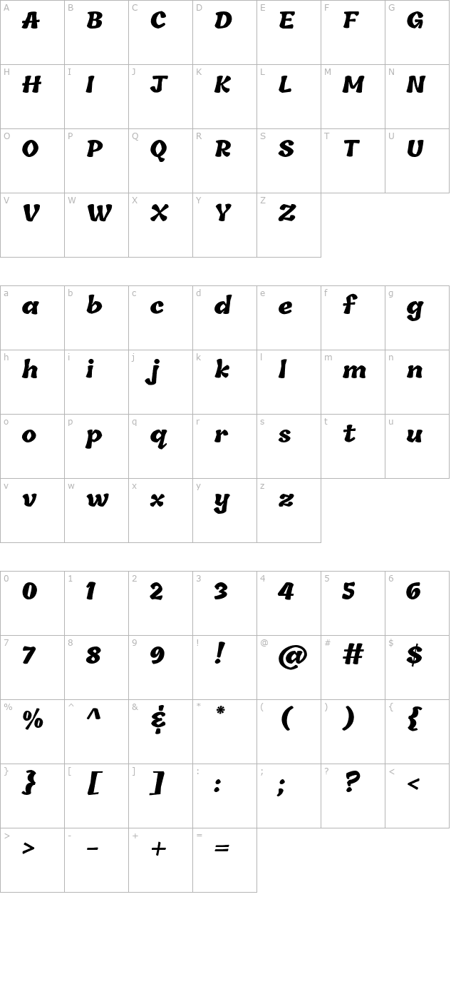 Tillana ExtraBold character map