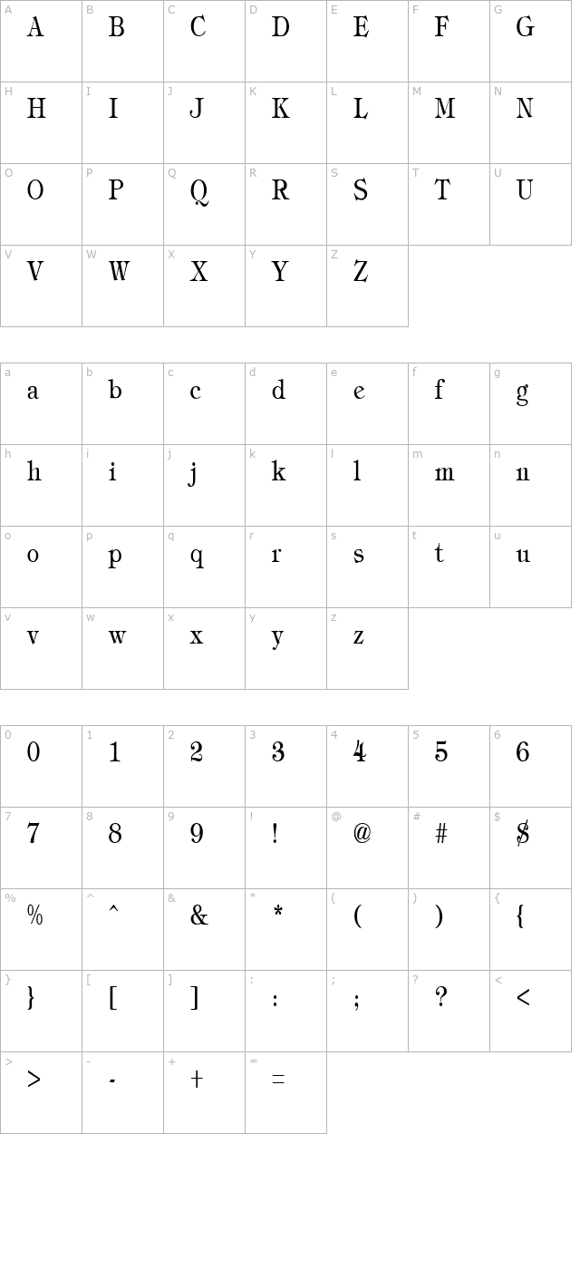 timbrelcondensed-regular character map