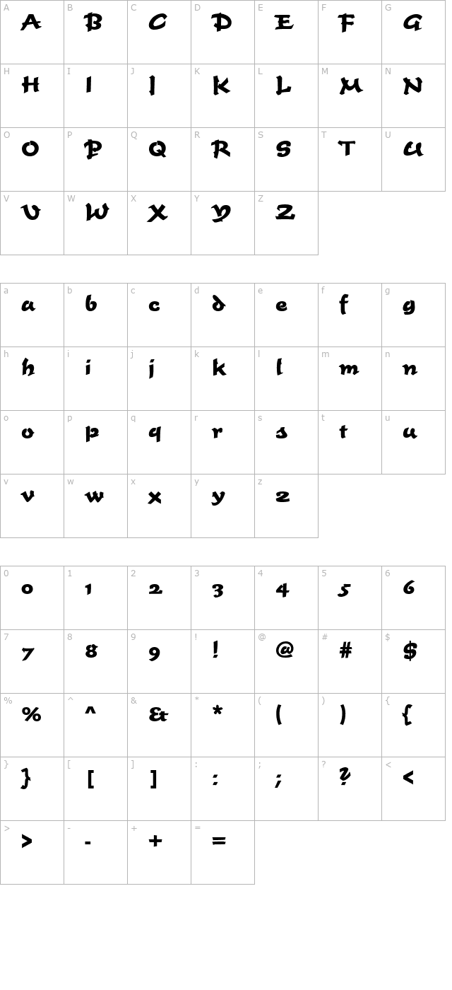 time-becker-bold character map