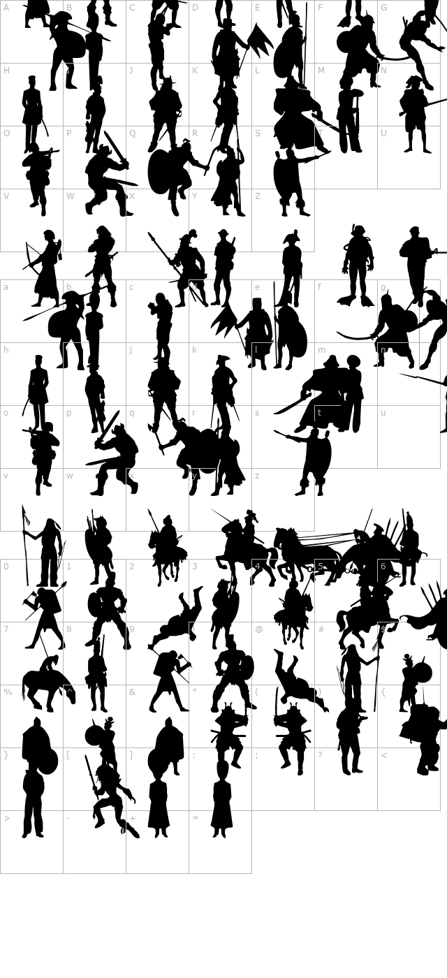 Time Warriors character map