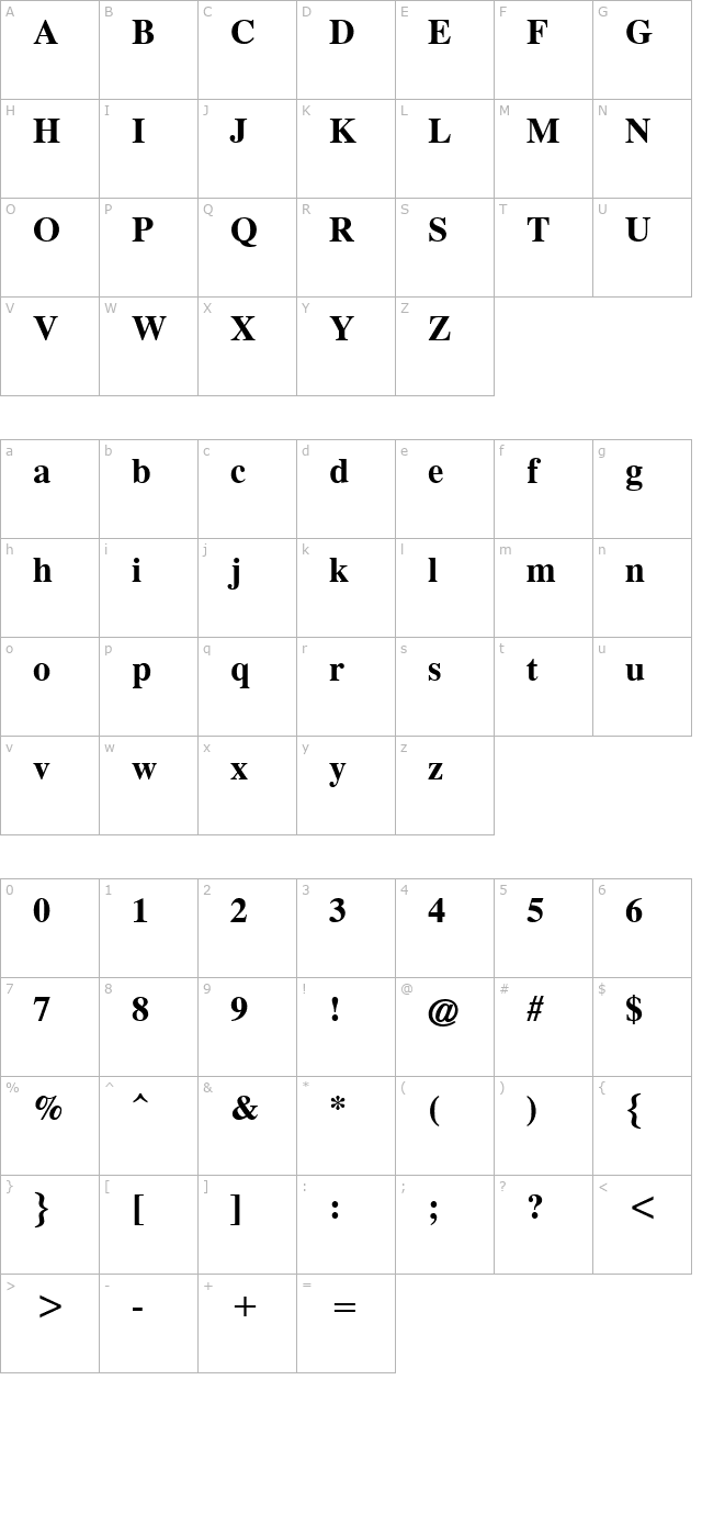 Times CG ATT Bold character map