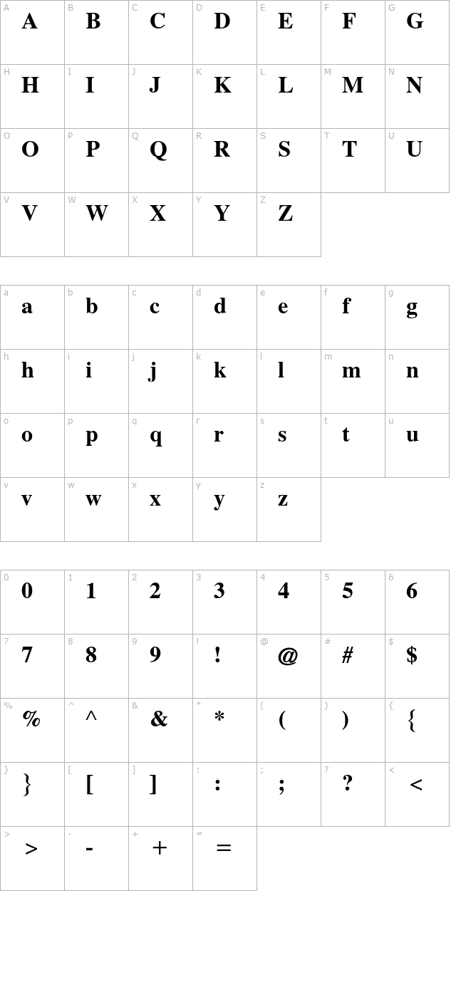 Times CG Bold character map