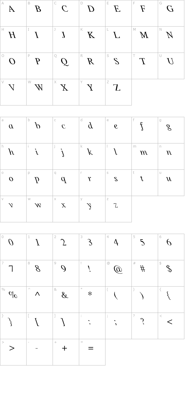 Times Lefty Normal character map