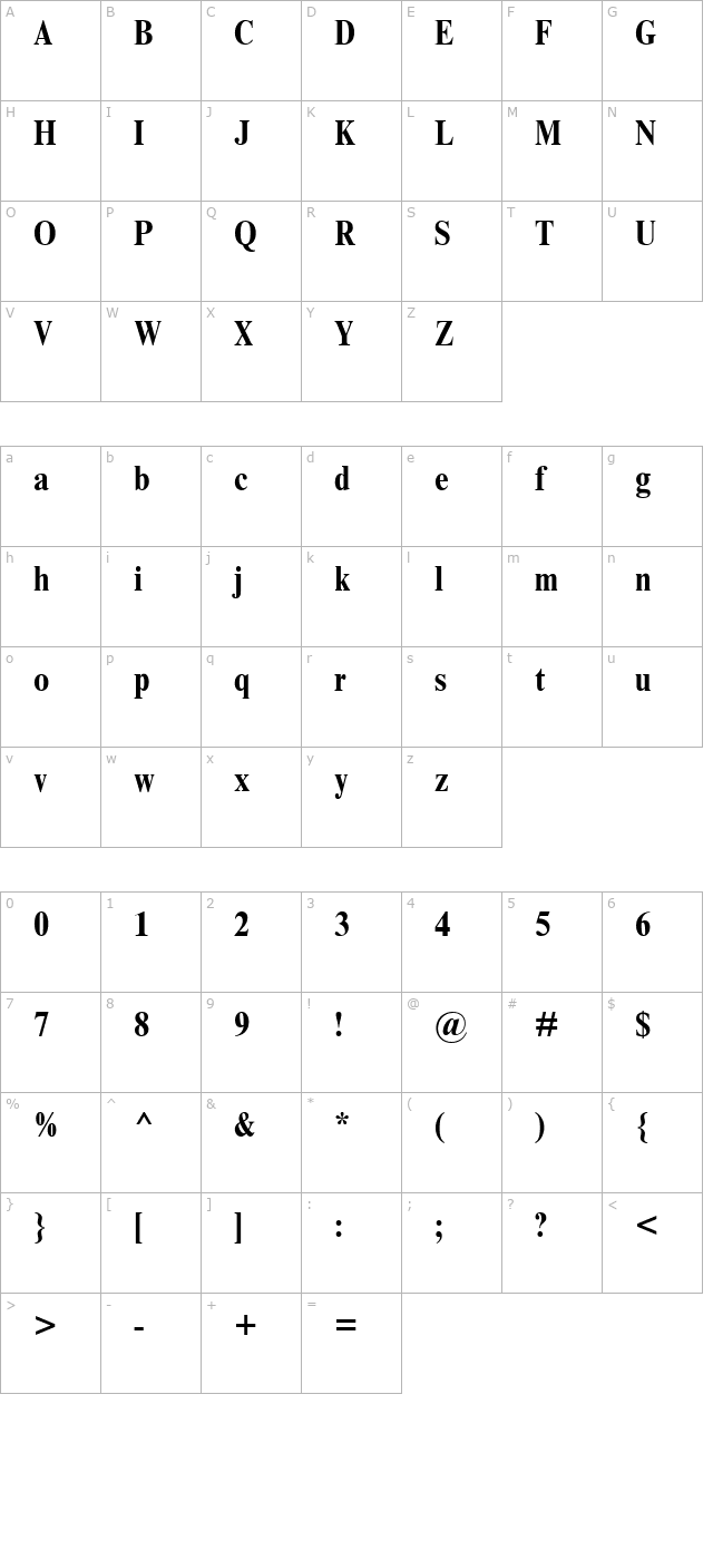 Times NR Condensed Bold character map