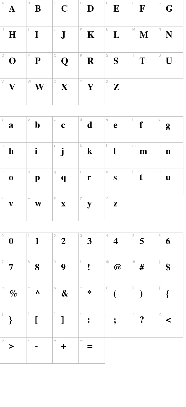 Times S Bold character map