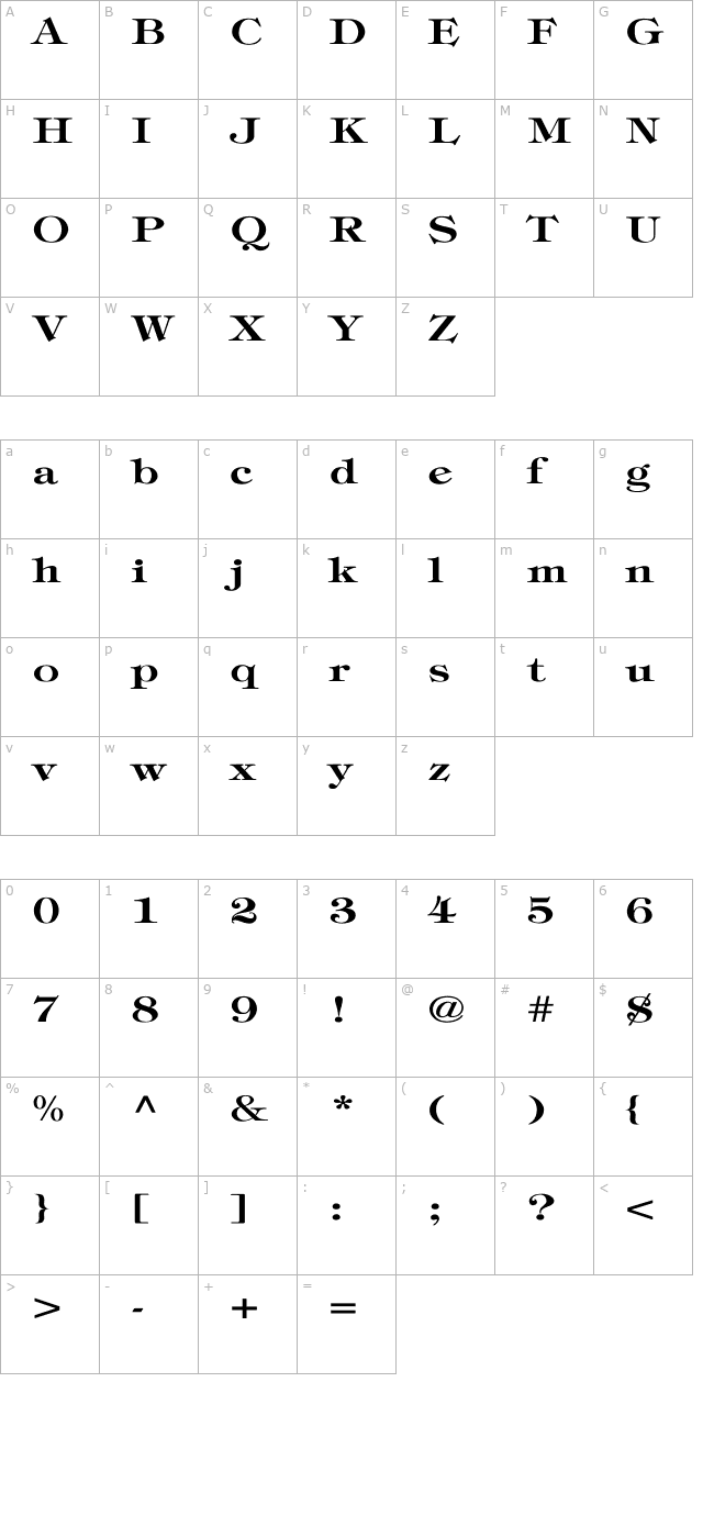 Timpani-Bold Wd character map