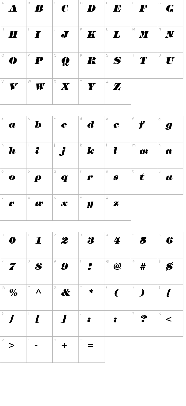 timpani-heavy-italic character map