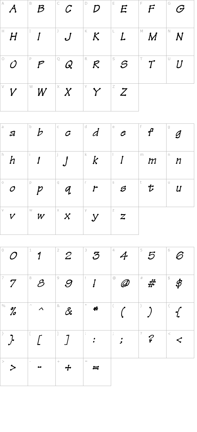 TinkerToy HeavyOblique character map