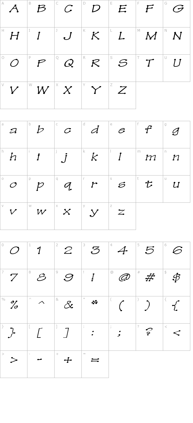 TinkerToyExtended Oblique character map