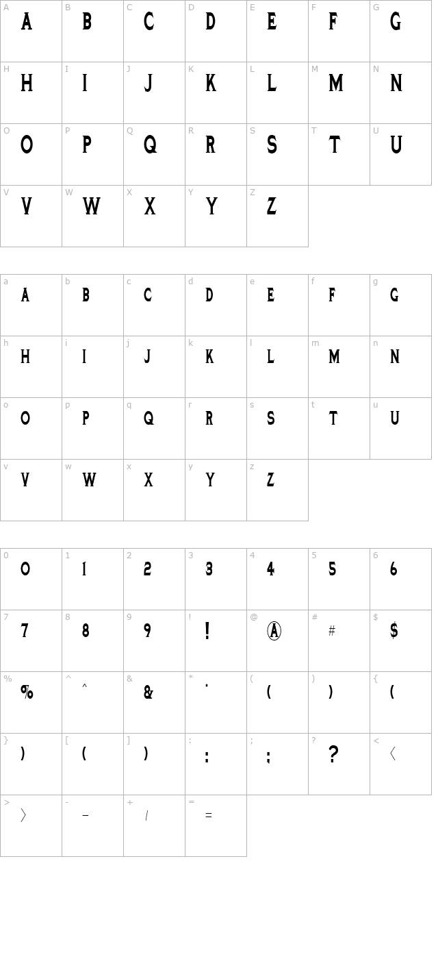 TinplateTitlingBlackNarrow character map