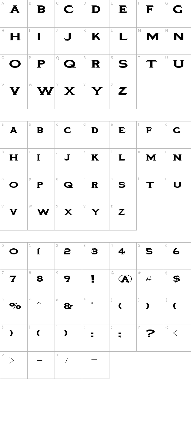 TinplateTitlingBlackWide character map