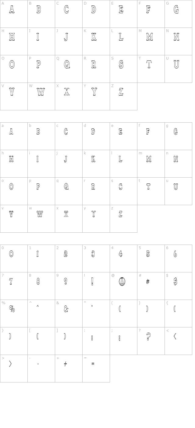 TinplateTitlingNarrow character map