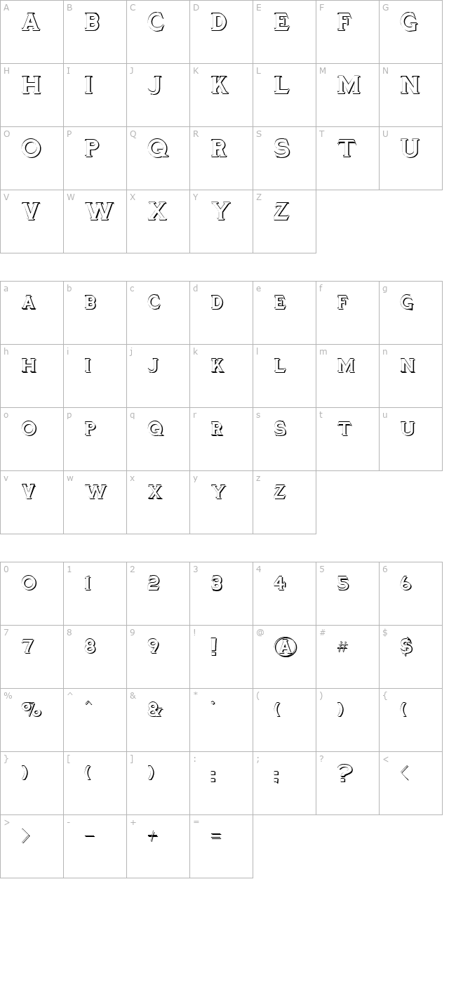 TinplateTitlingShadowed character map