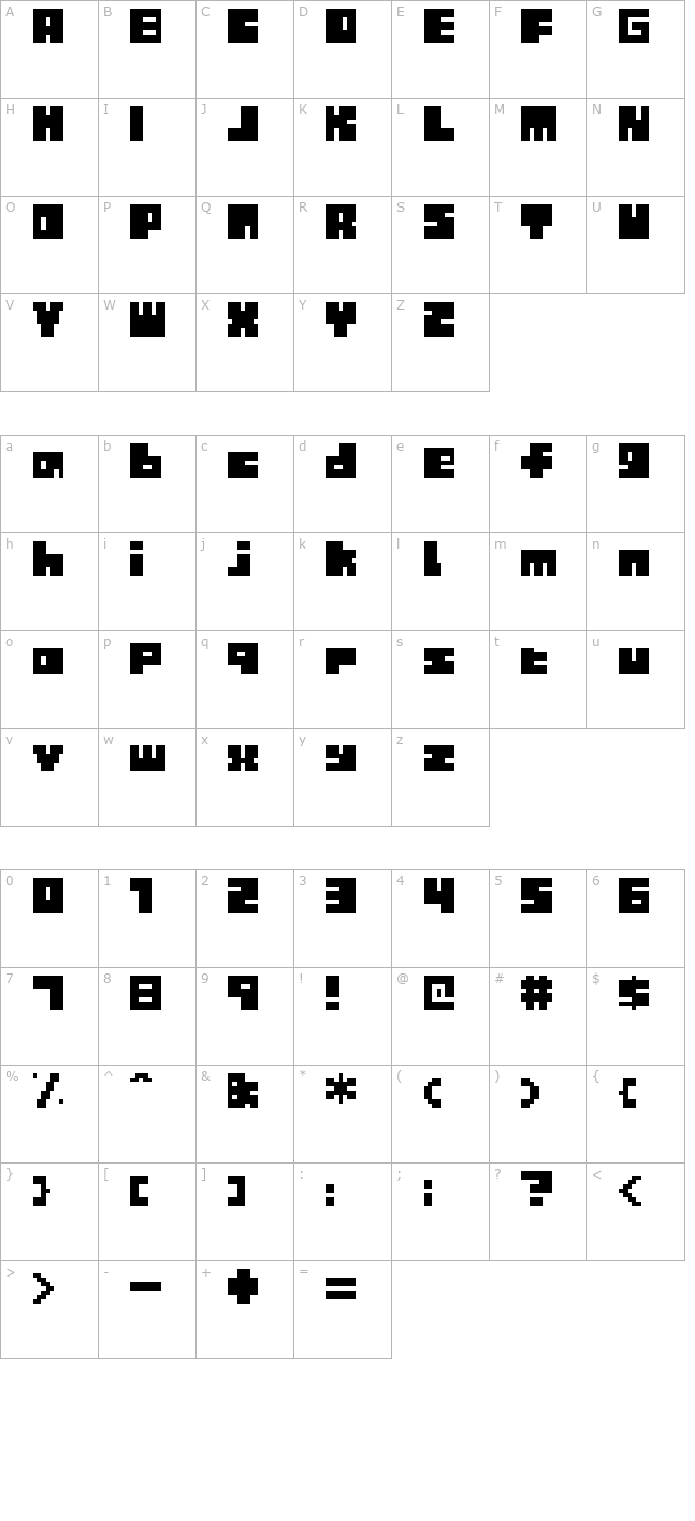 Tiny Box BlackBitA8 character map