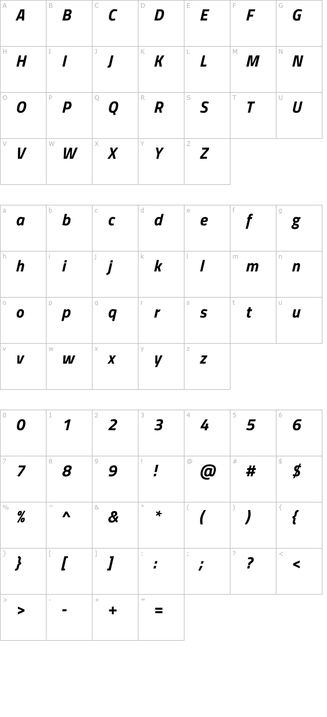 Titillium Web Bold Italic character map
