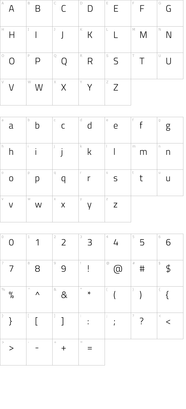 titillium-web-light character map