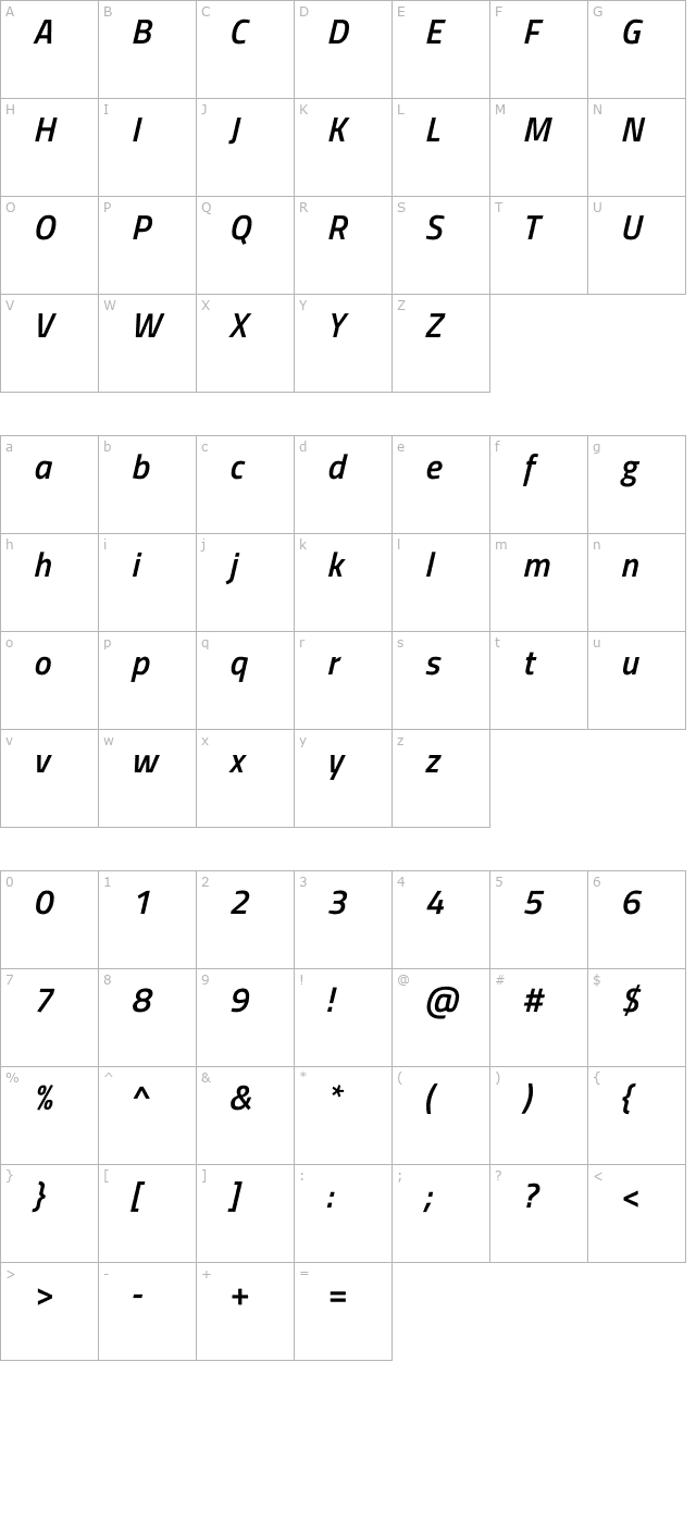 Titillium Web SemiBold Italic character map