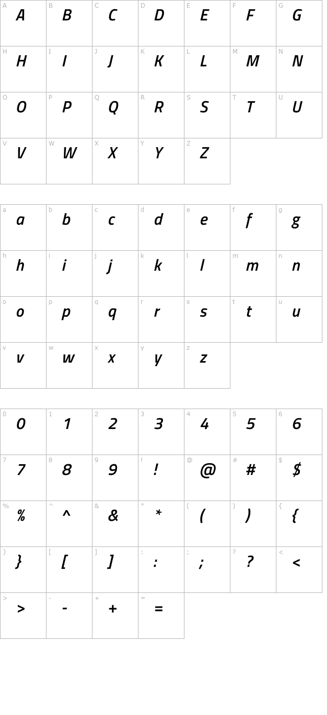 titillium-web-semibold-italic character map