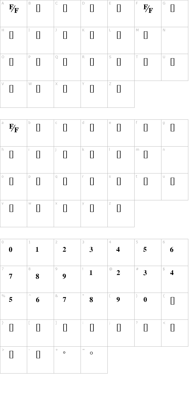 TmsFE Bold character map