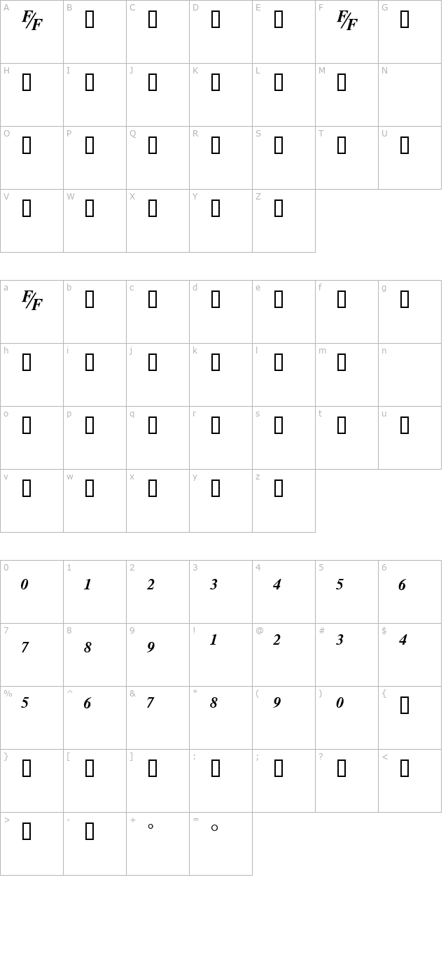 TmsFE BoldItalic character map