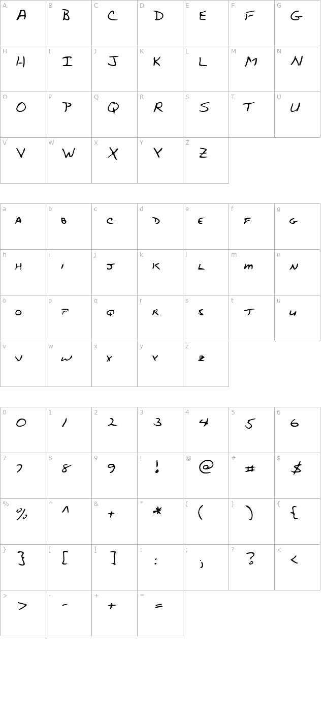 toddshand-regular character map