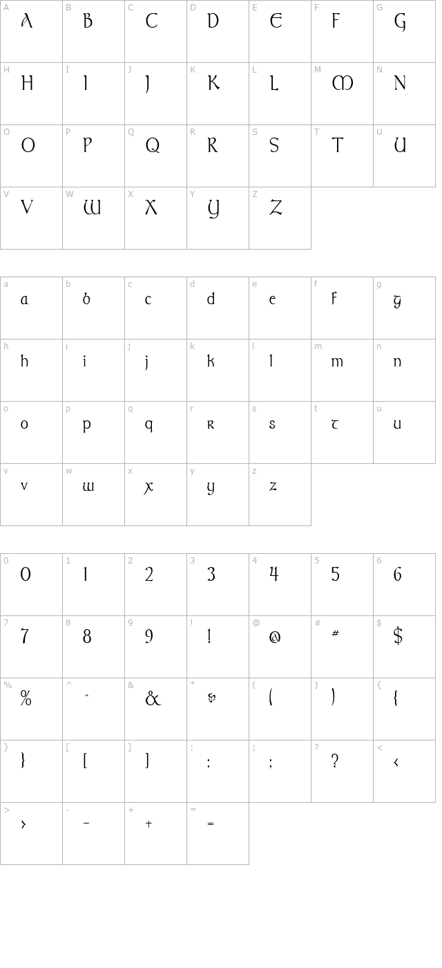 tolkiennarrowupright-regular character map