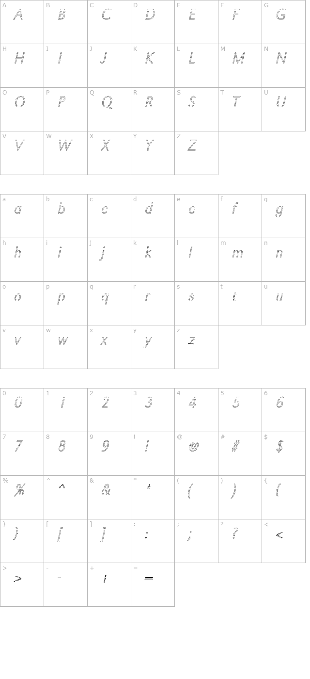 tombeckergradoc-xlight-italic character map