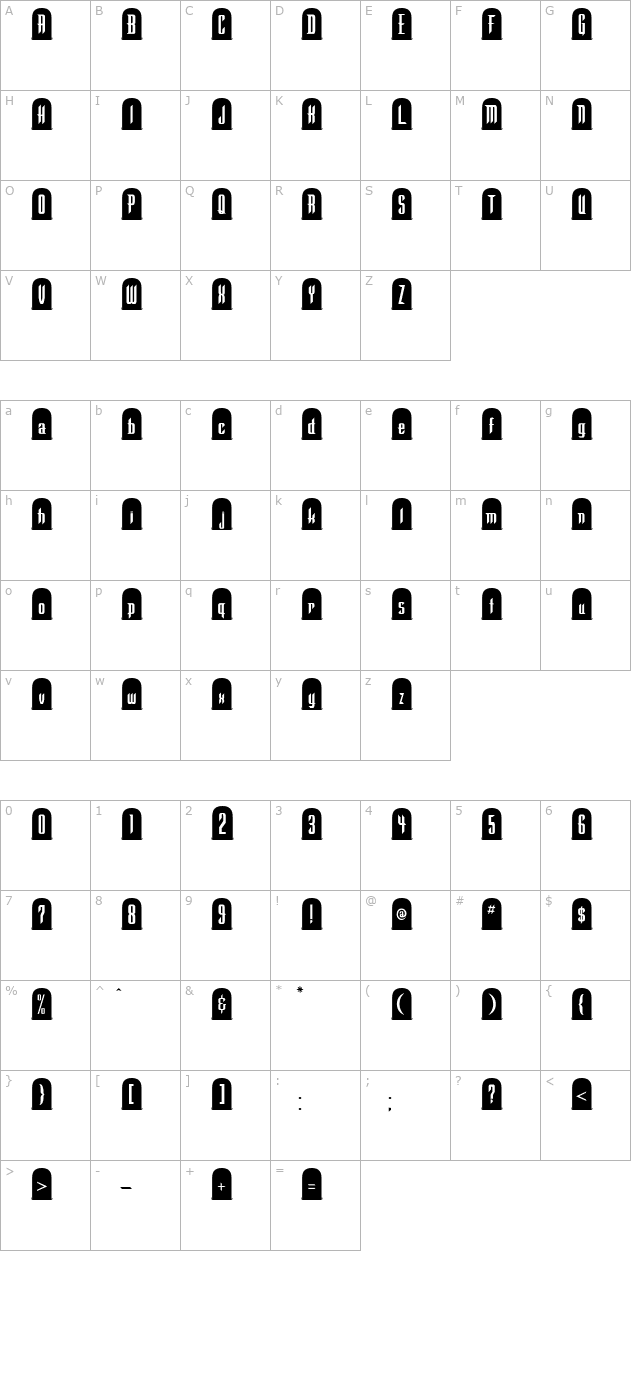 Tombstone Regular character map