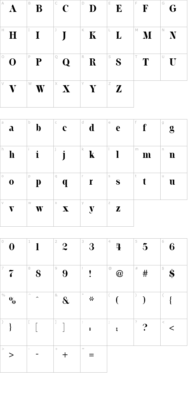 Toms Roman Regular character map