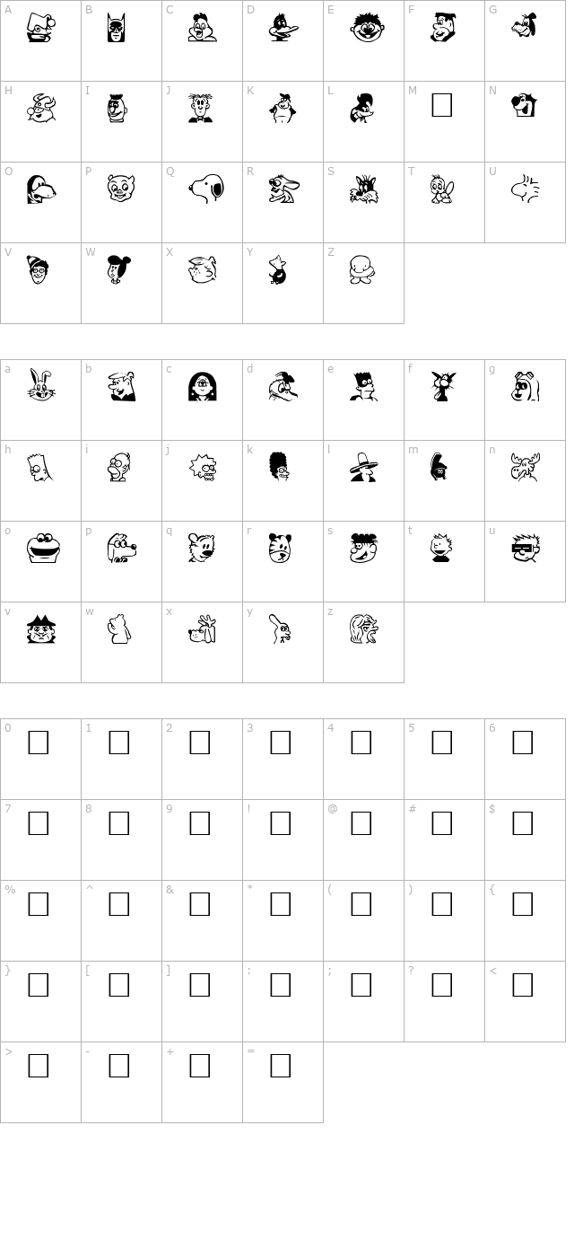 Toon Plain character map