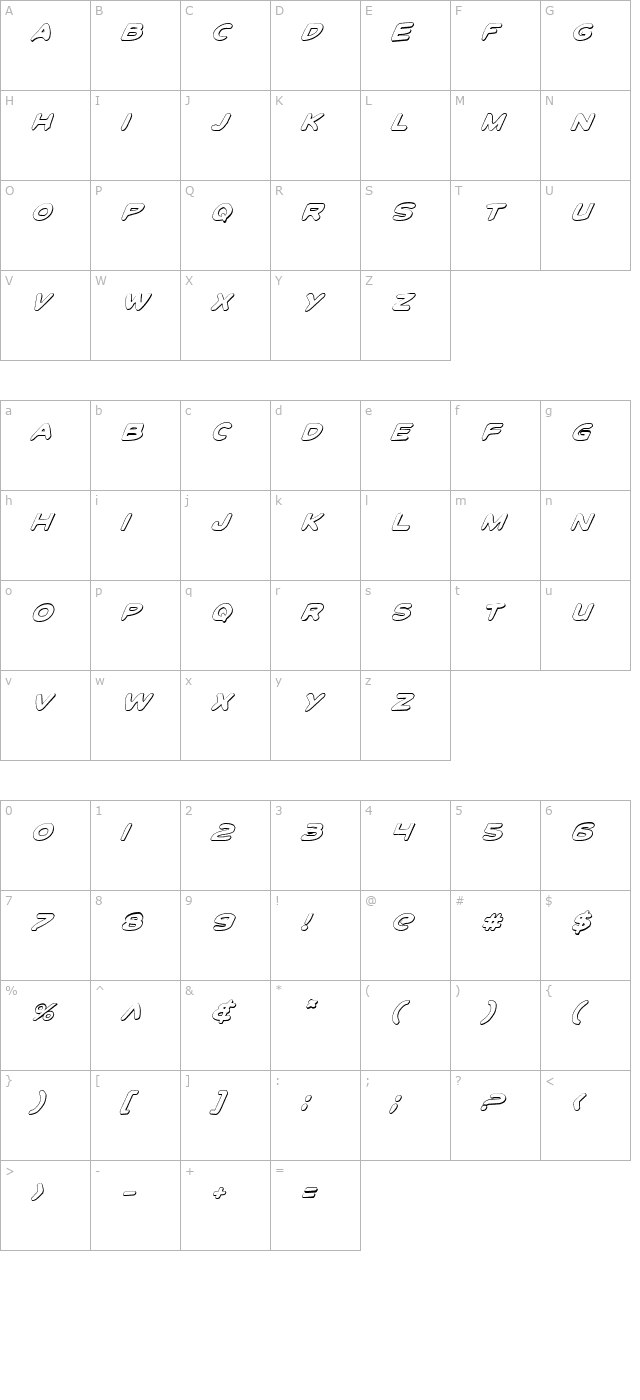 Toon Town Industrial Shadow Italic character map