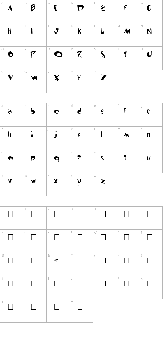 Toontime Regular character map