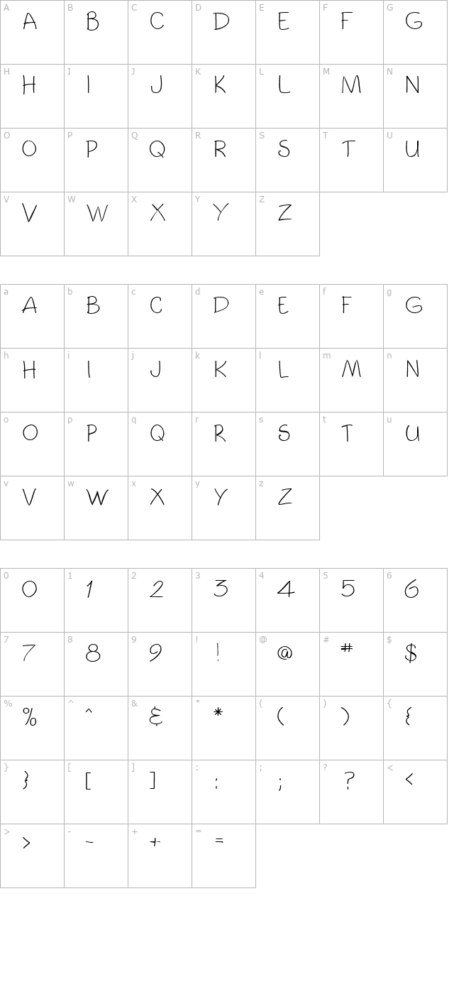 Toonz Regular character map