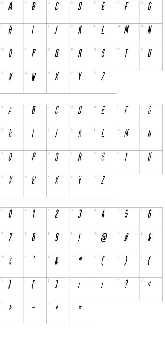 Top SecretCondensed Oblique character map