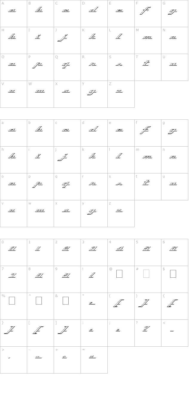 Top Speed Outline character map