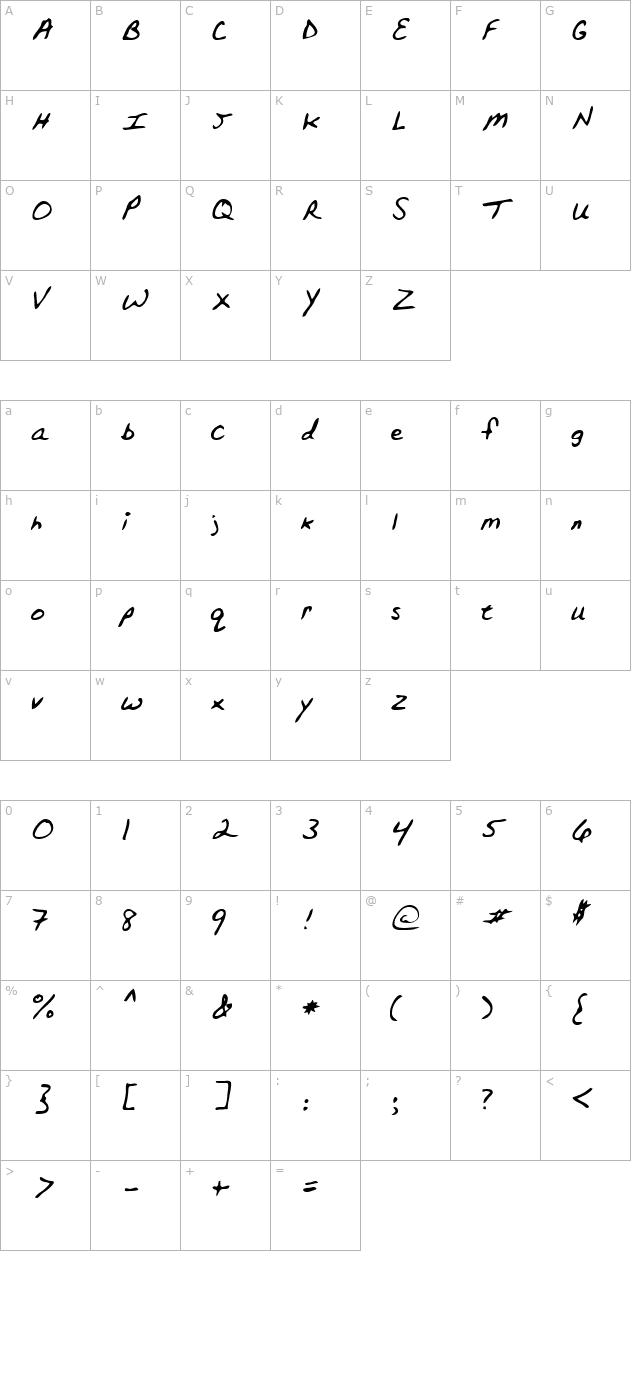 Topper Regular character map