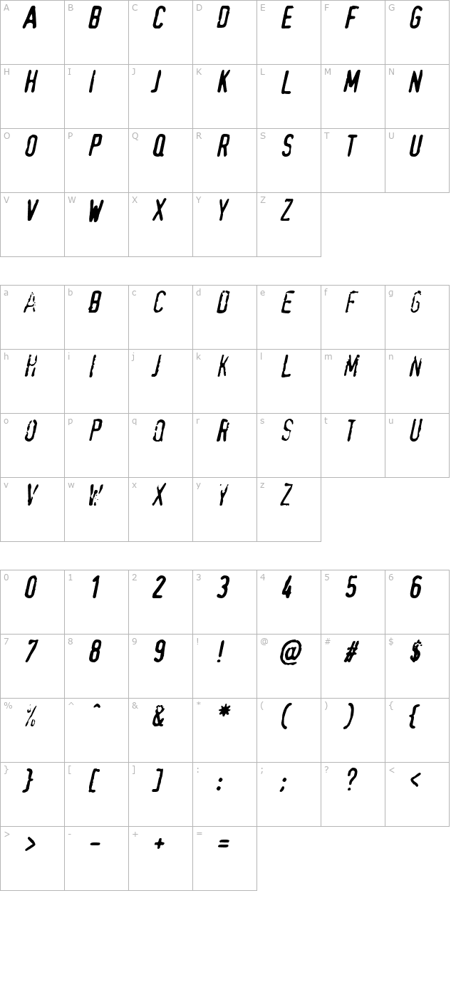 TopSecret Oblique character map