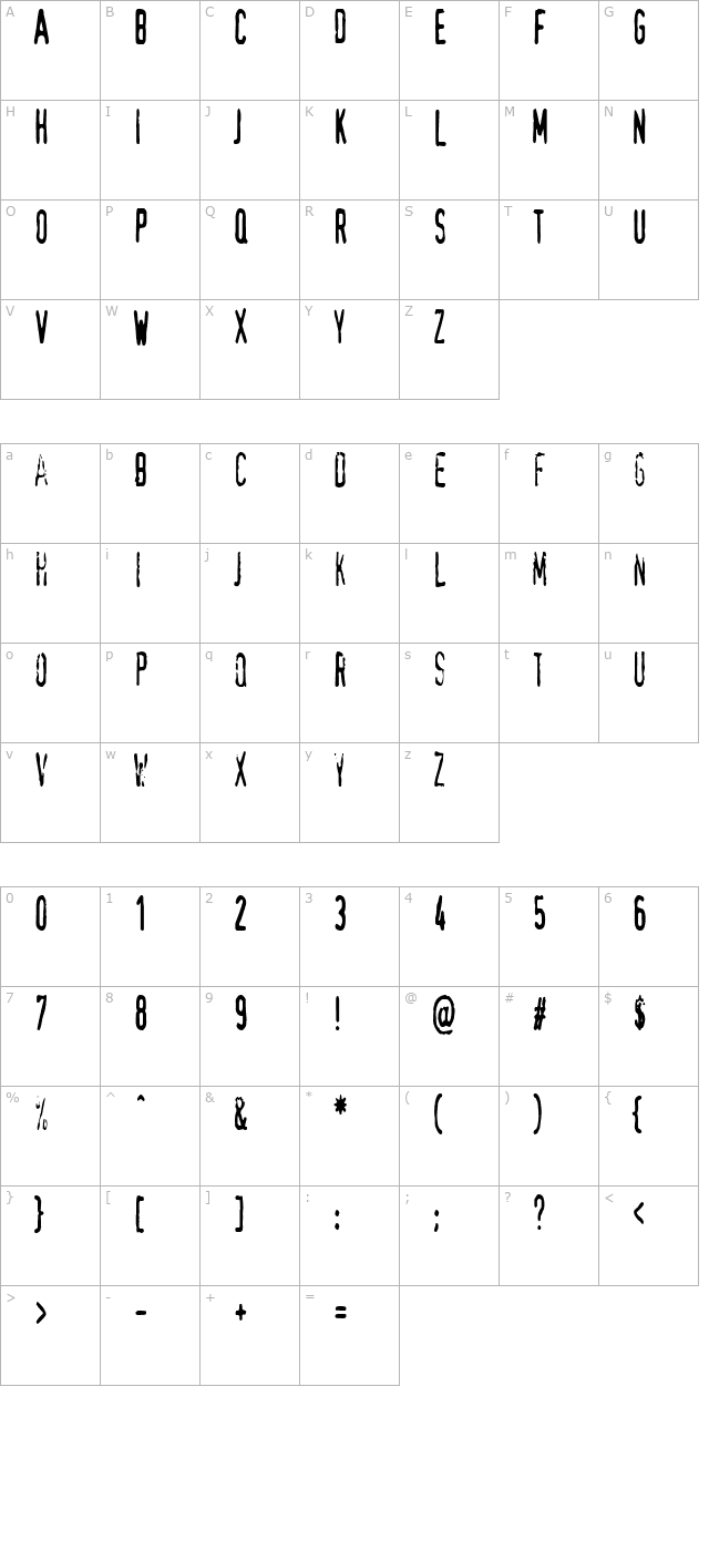 topsecretcondensed character map