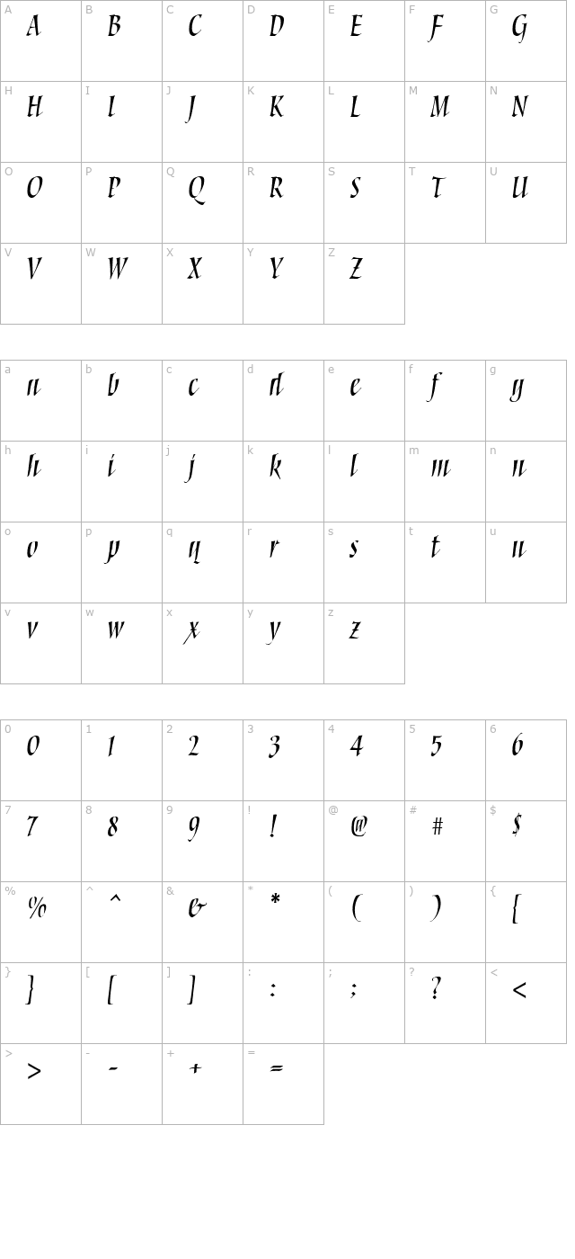 Torquemada Two Bold character map