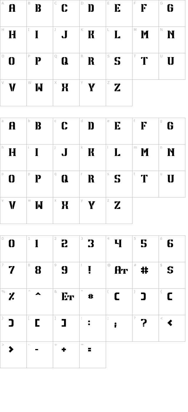 TPF U13 character map