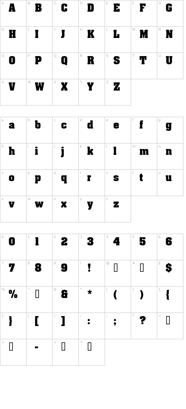 tr-aardvark-bold character map